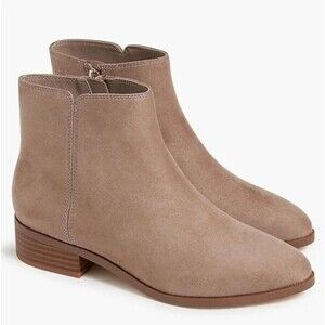 J Crew Ankle Booties Women 8.5 Taupe Grey Faux Suede Flat Modern Preppy Fall